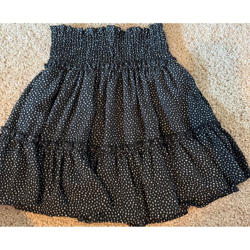 Altar'd State Black White Polka Dot Smocked Mini Skirt Ruffle Tiered XS
